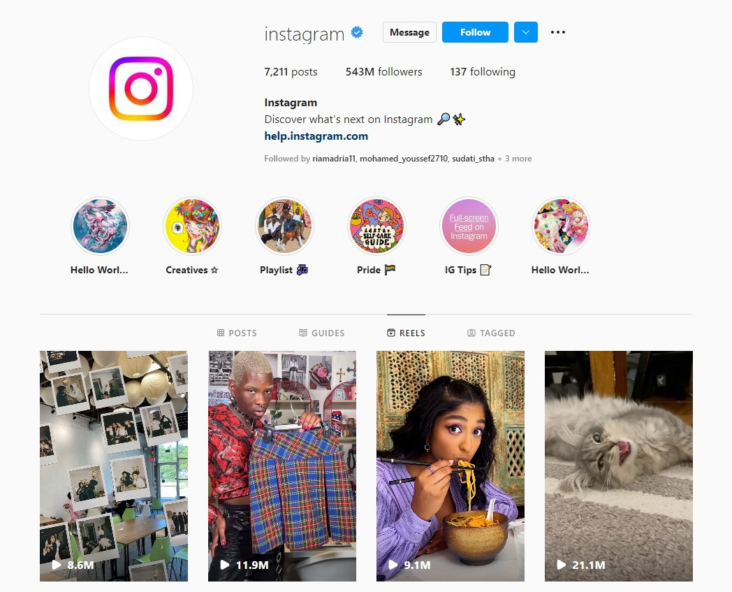 official instagram account stories and highlights