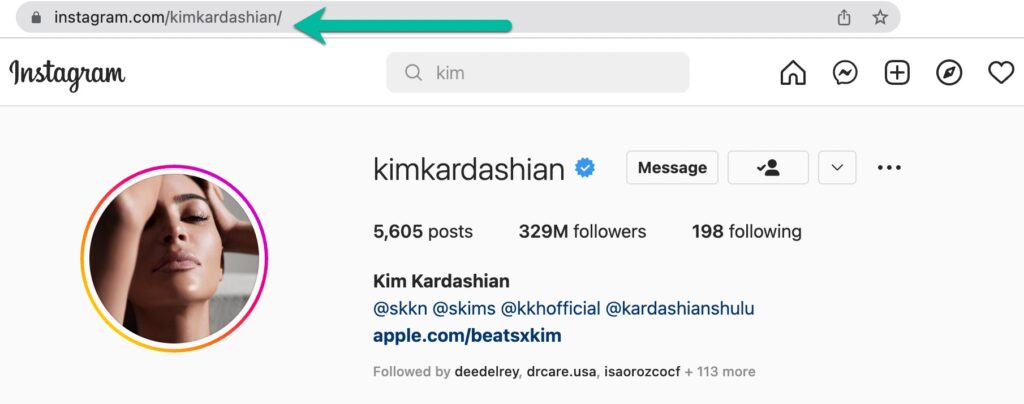 Instagram profile URL desktop