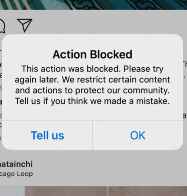 instagram soft block message