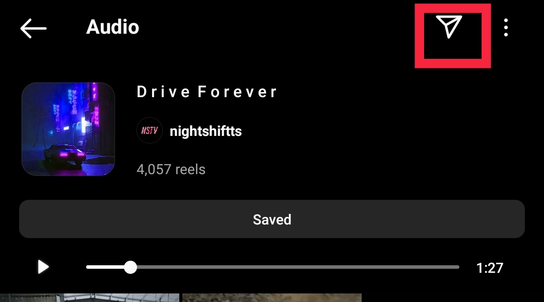 sharing music from instagram reels paper plane icon